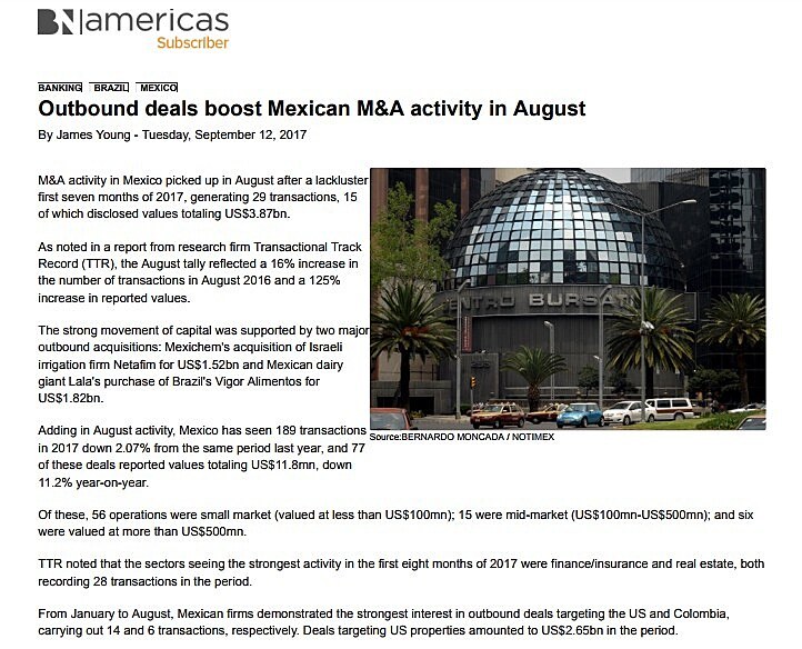 OutbounddealsboostMexicanM&AactivityinAugust
